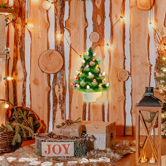 Decoratieve Verlichte Kerstboom Nachtlamp Warmwit LED Sfeerverlichting Hars voor Kerstdecoratie Slaapkamer Woonkamer | Sansoti