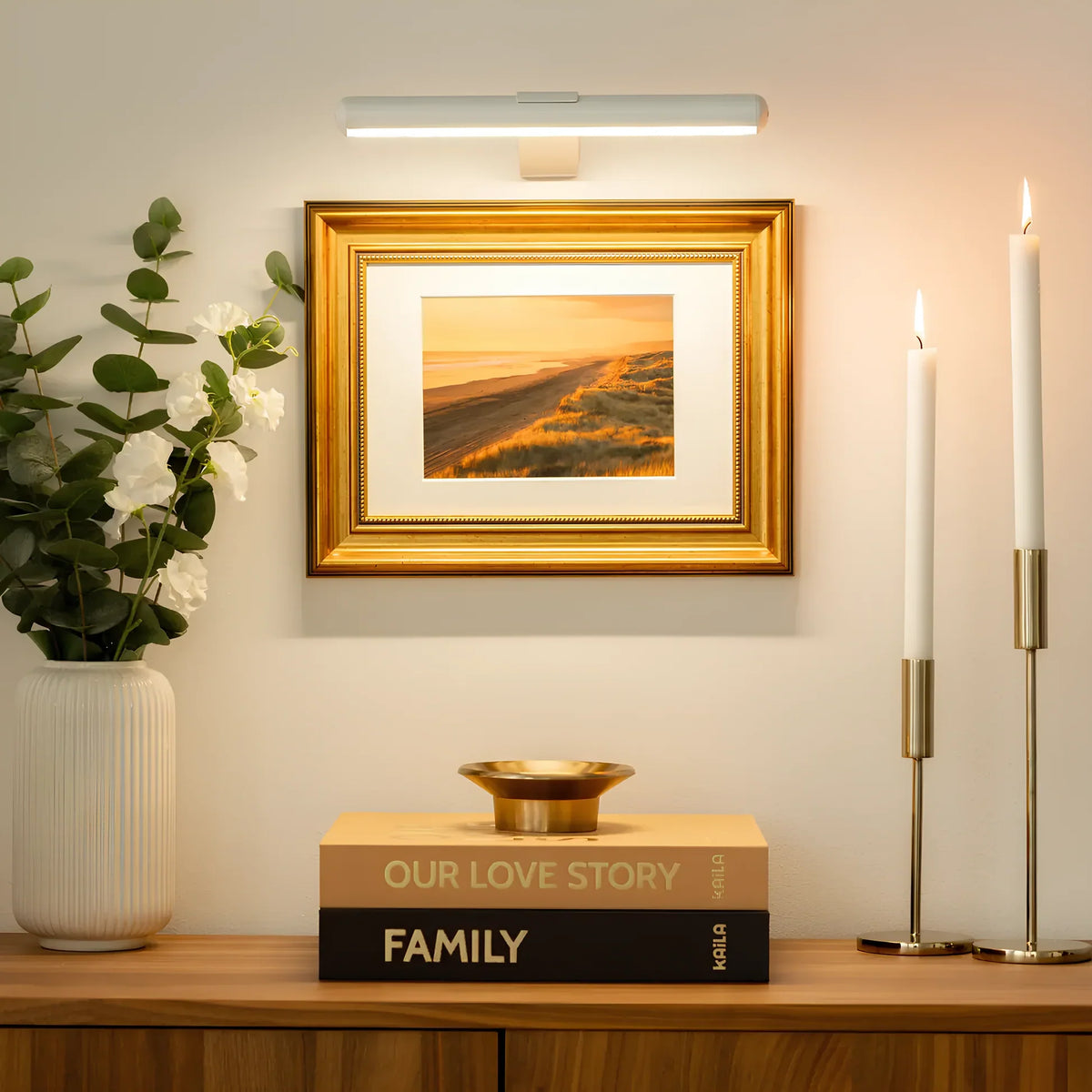 Wireless LED Wall Light Dimmable 360° Adjustable for Art Paintings and Photos Black White Gold Accent Lighting | Sansoti