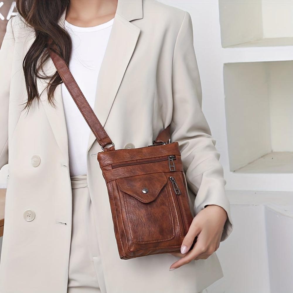 Vintage Schoudertas Retro Crossbody Kunstleer Dames Compacte Handtas Verstelbare Riem Casual Stijl Dagelijks | Sansoti
