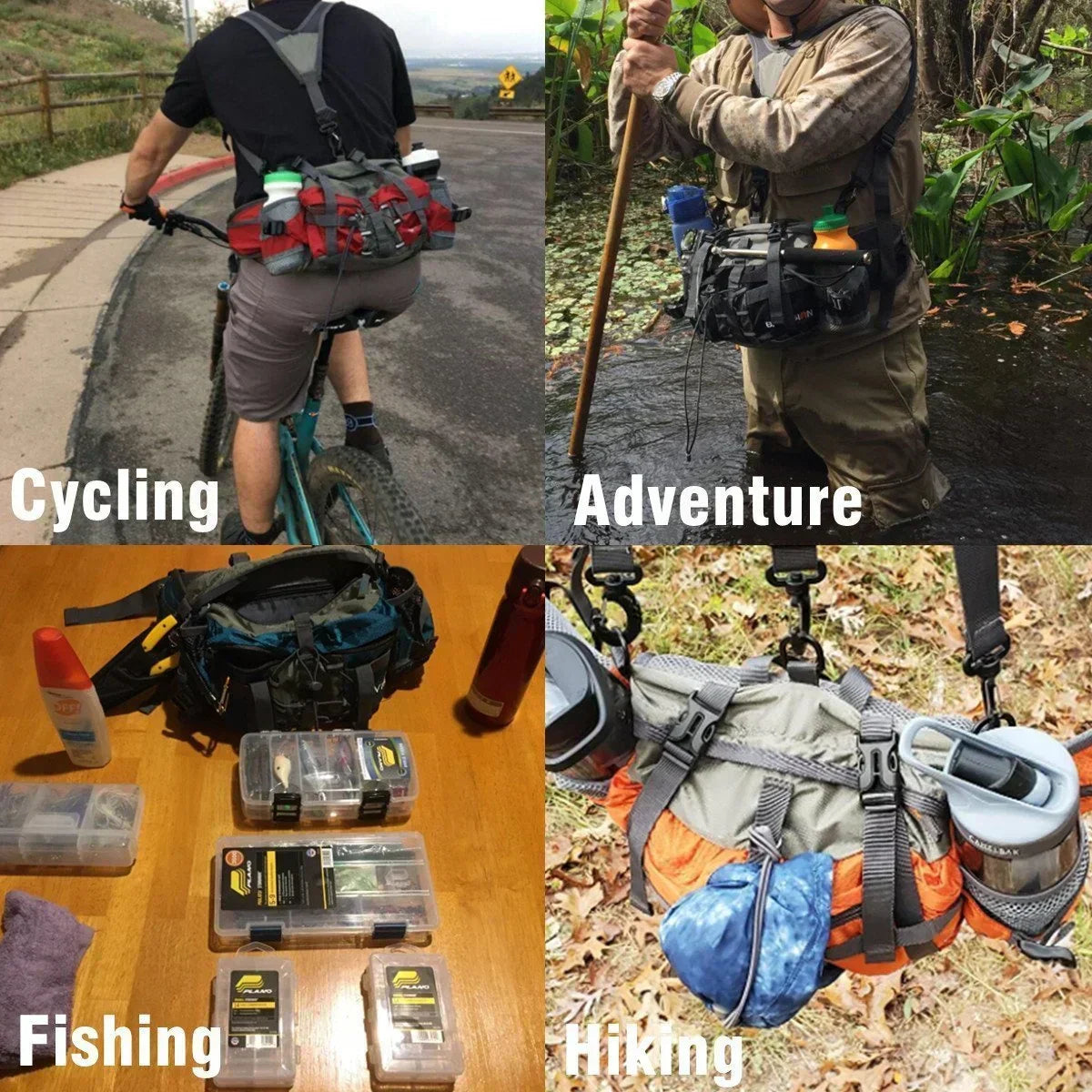 Wasserdichte Outdoor-Gürteltasche mit Flaschenhaltern in Schwarz, Orange, Blau und Grün zum Wandern, Radfahren, Laufen und für Sport | Sansoti