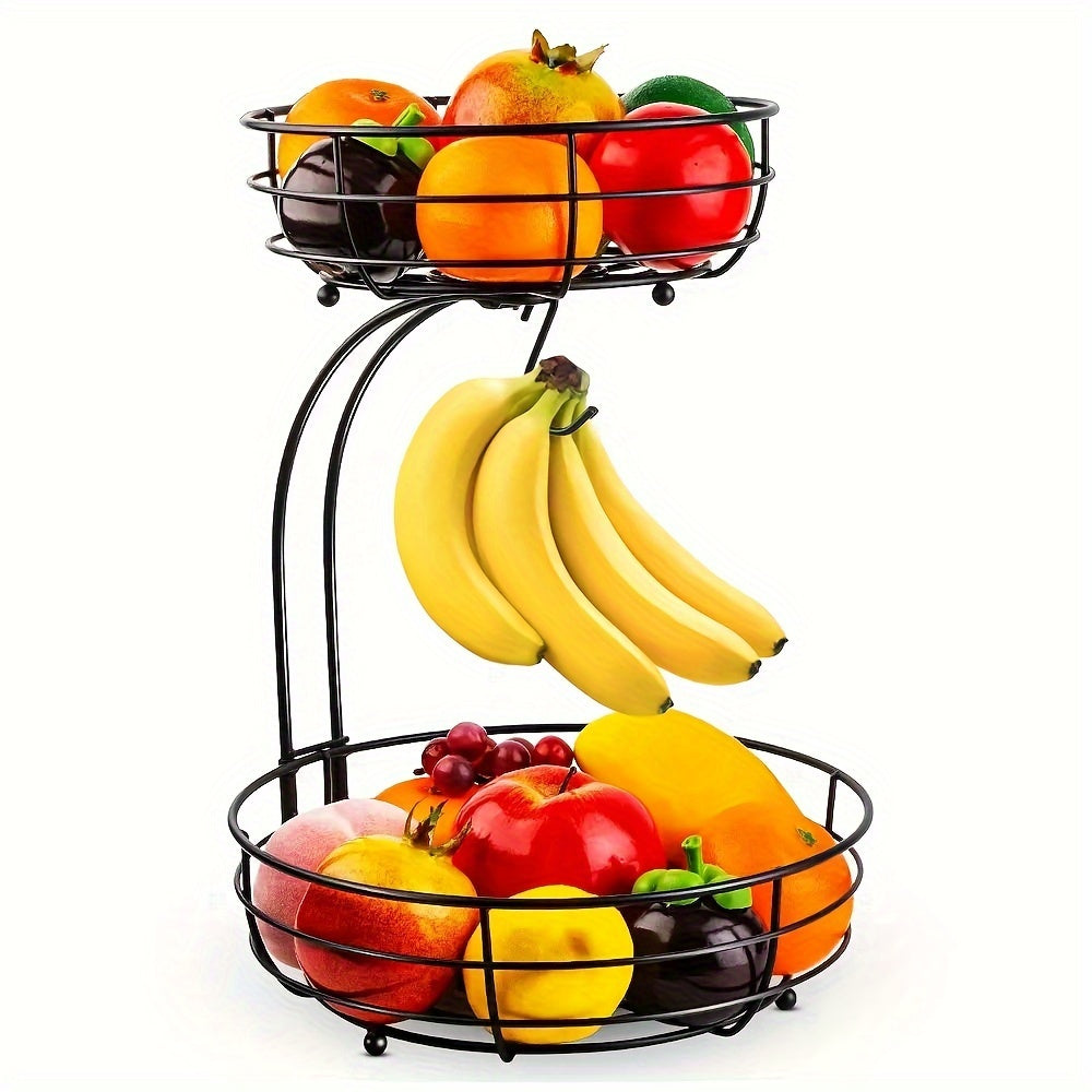 2-stöckiger Obstkorb mit Bananenhalter aus Metall für Küche, Arbeitsplatte und Aufbewahrung | Restfield