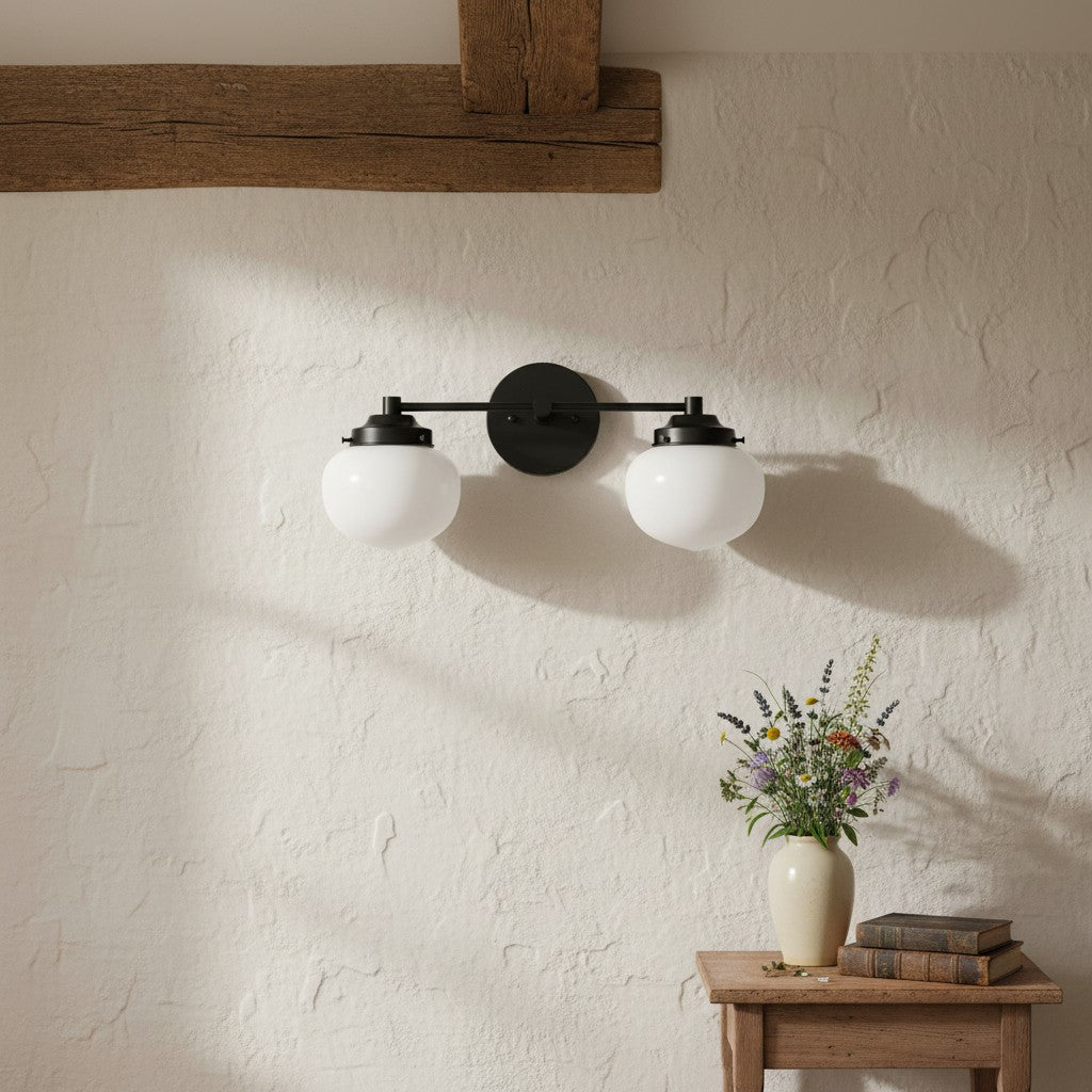 Globe Wandlamp Klassieke Badkamer Schoolhouse Verlichting Mat Opaal Glas voor Spiegel en Wastafel | Sansoti