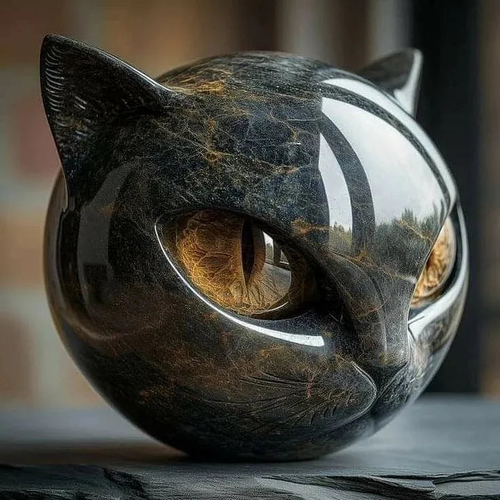 Decoratieve Kattenkop Sculptuur – Glanzende Afwerking met Hypnotiserende Ogen | Sansoti