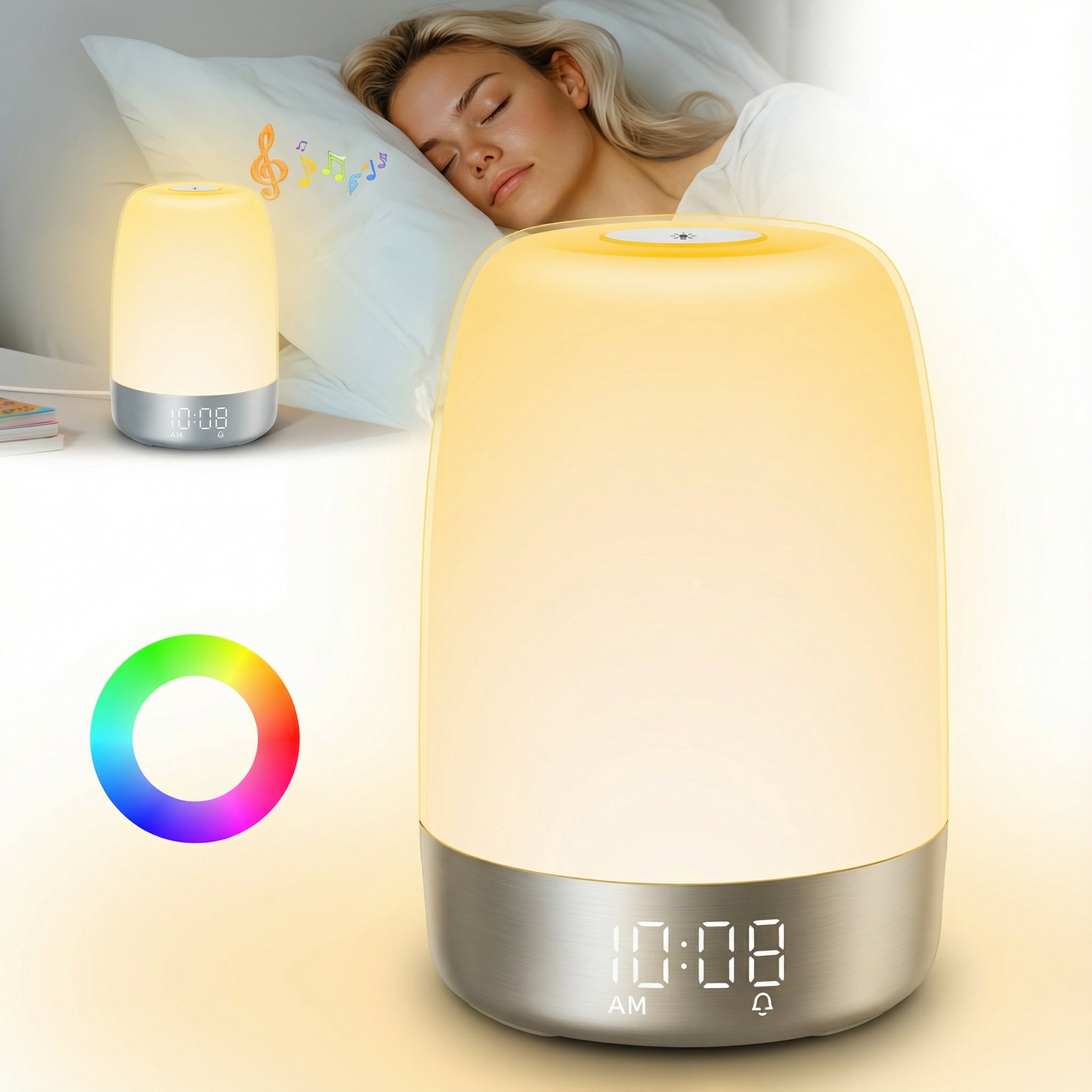 Wake-up Light mit Naturgeräuschen und Sonnenaufgangssimulation – Wiederaufladbare USB-C Nachttischlampe mit Dimmbar Warmem Licht | Sansoti