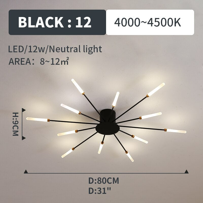 LED Flush-Mount Ceiling Light Firework Starburst Design Metal Acrylic Living Room Bedroom Black Gold Modern | Sansoti