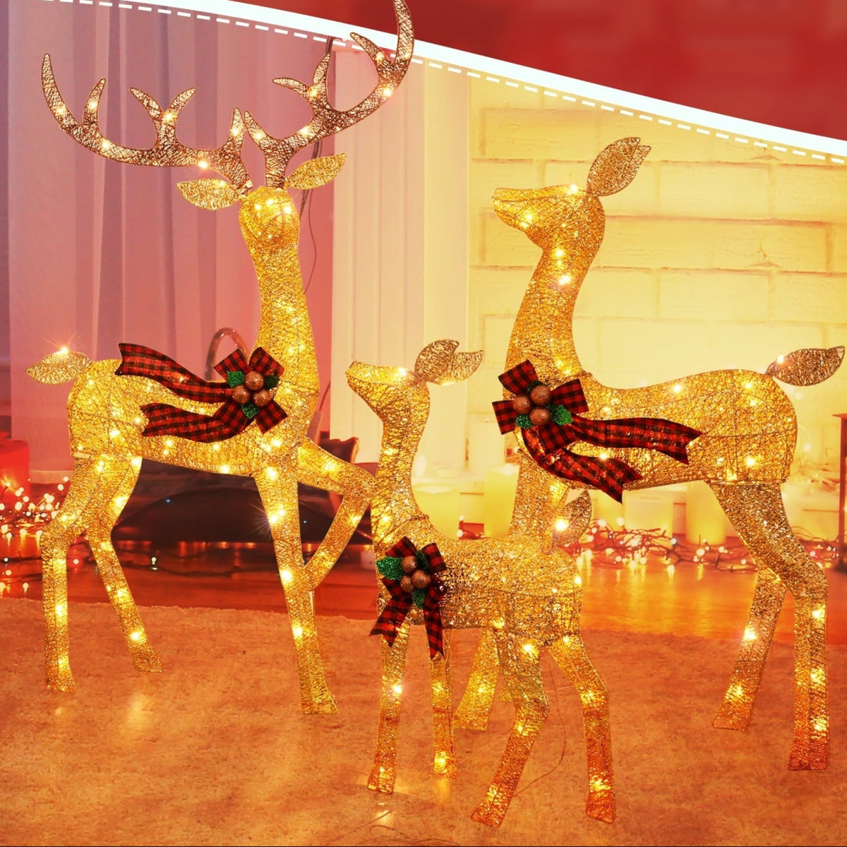 Verlichte Rendierenfamilie LED Tuindecoratie Set Waterdicht Kerst Buitenverlichting 3-delig Warm Wit | Sansoti