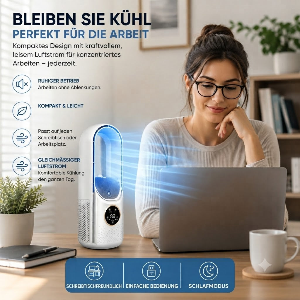 Torenventilator zonder Bladen Stil Ontwerp met Slaapstand voor Rustige Koeling Energie-efficiënt Compact Ideaal voor Slaapkamer Kantoor Woonkamer Nachtkastje Bureau | Sansoti