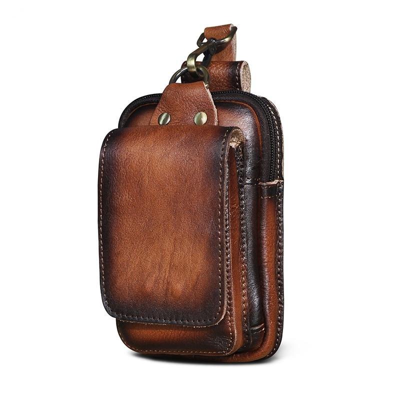 Leren Heuptas Heren – Vintage Echt Leder Heuptasje met Verstelbare Riem – Bruine Crossbody Tas voor Dagelijks Gebruik | Sansoti