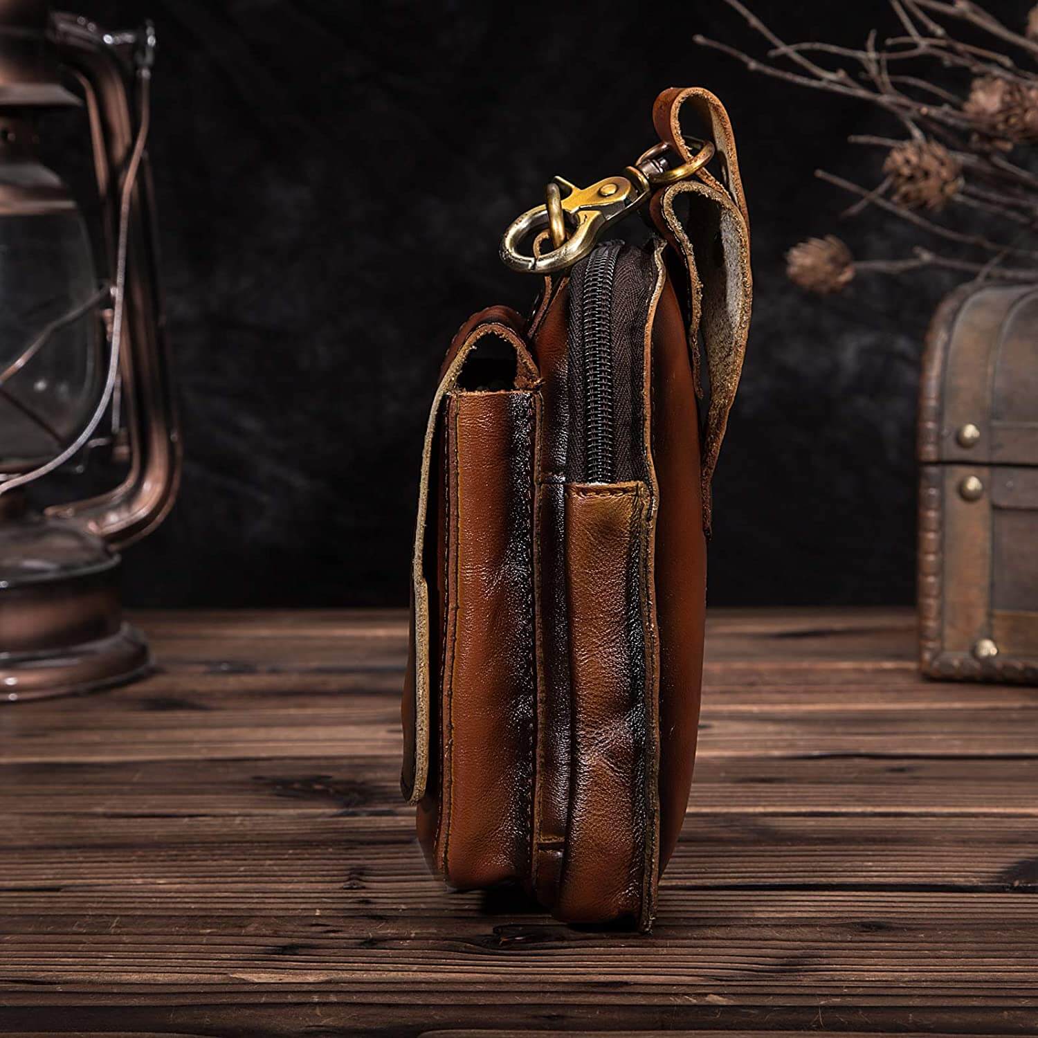Leren Heuptas Heren – Vintage Echt Leder Heuptasje met Verstelbare Riem – Bruine Crossbody Tas voor Dagelijks Gebruik | Sansoti