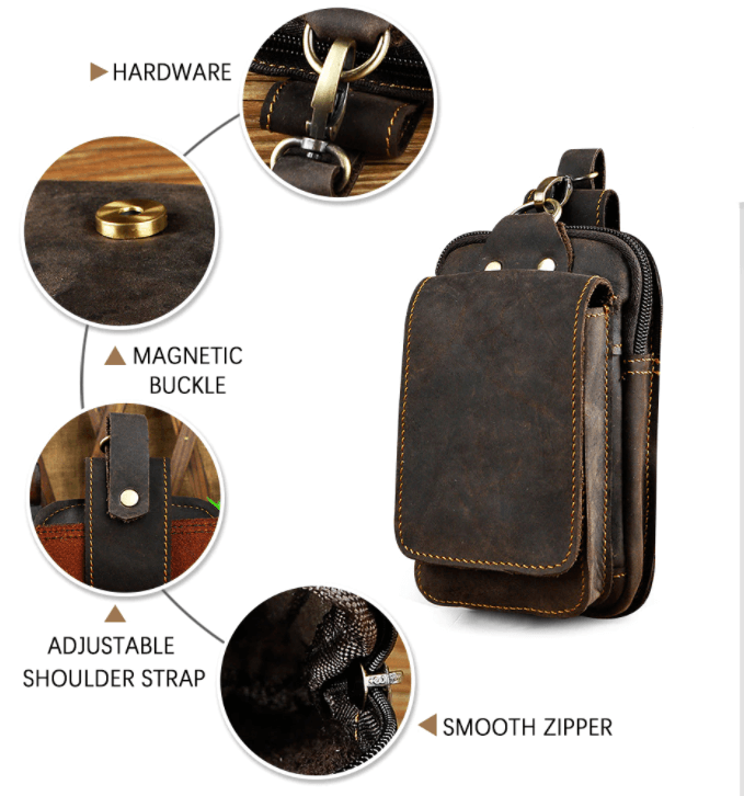 Leren Heuptas Heren – Vintage Echt Leder Heuptasje met Verstelbare Riem – Bruine Crossbody Tas voor Dagelijks Gebruik | Sansoti