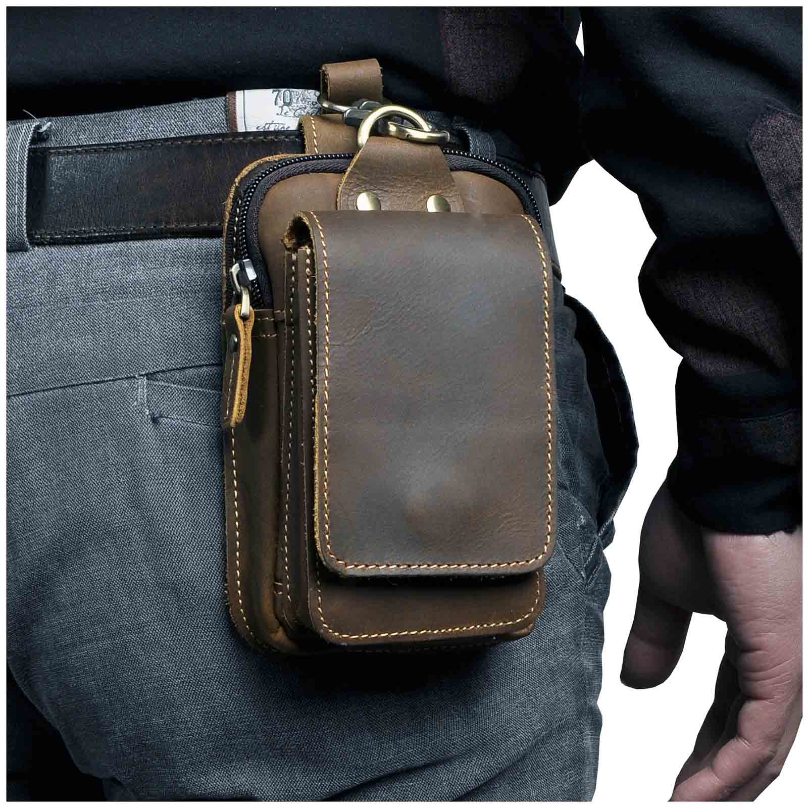 Leren Heuptas Heren – Vintage Echt Leder Heuptasje met Verstelbare Riem – Bruine Crossbody Tas voor Dagelijks Gebruik | Sansoti
