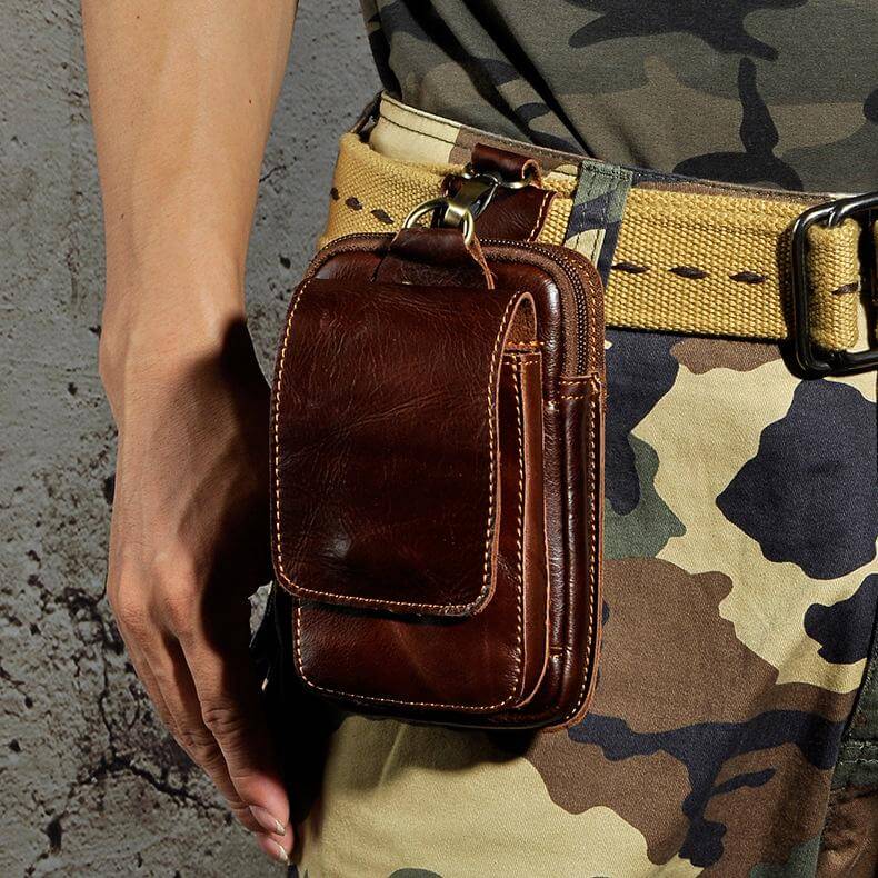 Leren Heuptas Heren – Vintage Echt Leder Heuptasje met Verstelbare Riem – Bruine Crossbody Tas voor Dagelijks Gebruik | Sansoti