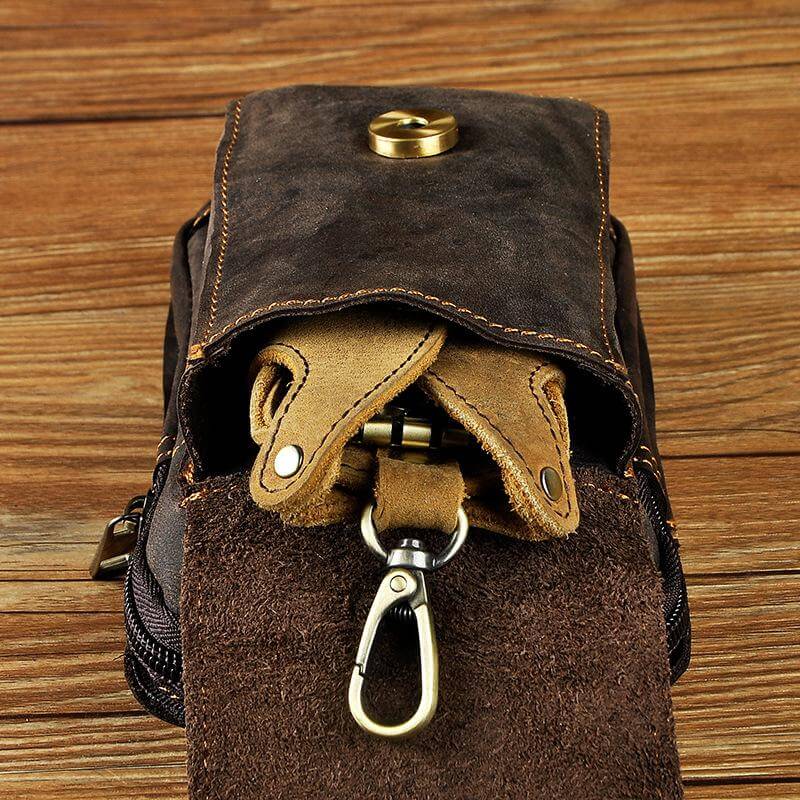 Leren Heuptas Heren – Vintage Echt Leder Heuptasje met Verstelbare Riem – Bruine Crossbody Tas voor Dagelijks Gebruik | Sansoti
