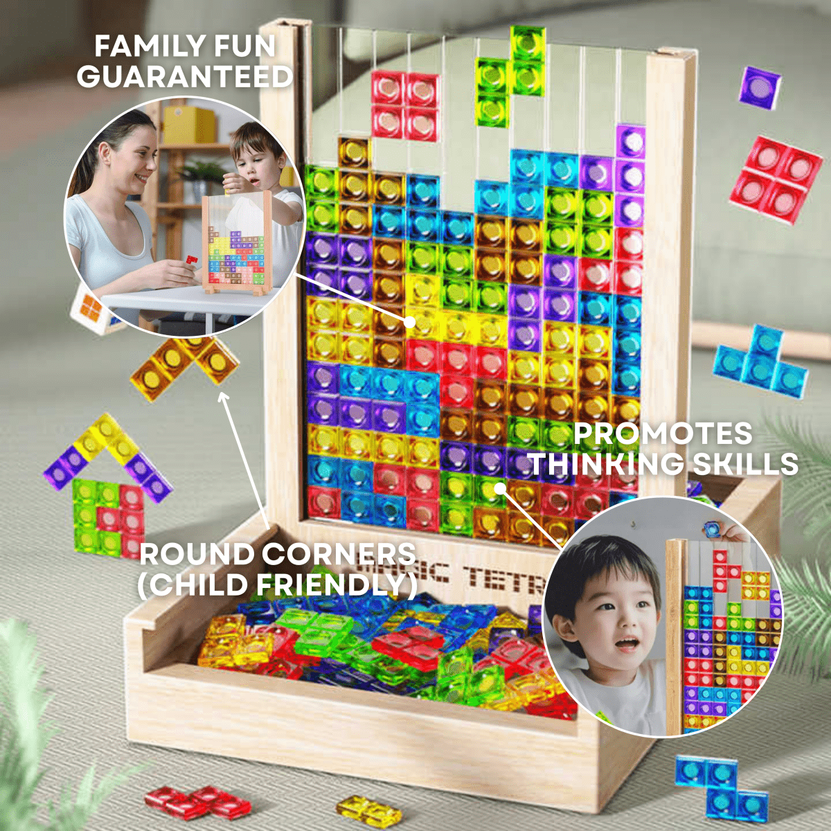 Ecoblock Tetris Houten Puzzelspel voor Kinderen en Volwassenen - Duurzaam Breintraining Bordspel | Sansoti