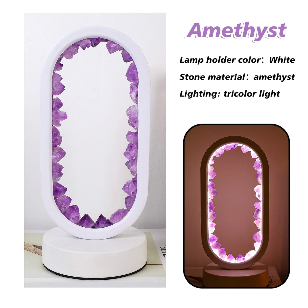 Handgemaakte Edelsteenlamp Amethist Celestiet Kristal Sfeerverlichting Ontspanning Meditatie Yoga Slaapkamer | Sansoti