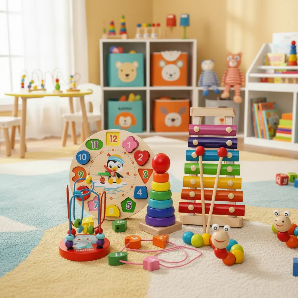 Wooden Activity Toy 5-in-1 Baby Motor Skills Sensory Montessori Developmental Play from 6 Months | Sansoti