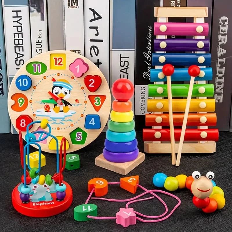 Wooden Activity Toy 5-in-1 Baby Motor Skills Sensory Montessori Developmental Play from 6 Months | Sansoti