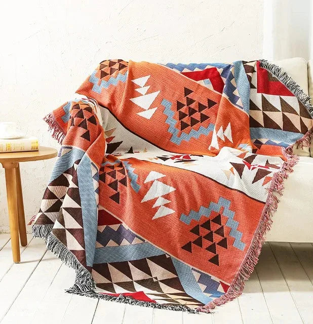 Überwurfdecke Jacquard Gewebt Fransen Bunt Baumwolle Polyester Warm Weich | Restfield