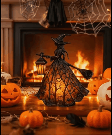 Halloween Decoratieve Lantaarn 30cm Gotisch LED Lamp Zwart Oranje Heksenlamp voor Feest Veranda Tafel Decoratie Mystieke Sfeer | Sansoti
