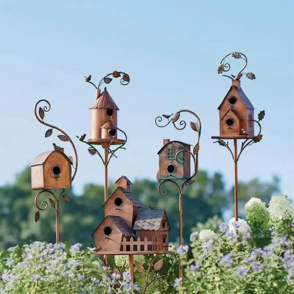 Metal Birdhouse on a Pole with Weather-Resistant Design for the Garden, Patio, and Balcony, Bird Protection and Garden Decoration | Sansoti