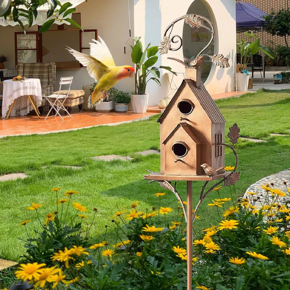 Metal Birdhouse on a Pole with Weather-Resistant Design for the Garden, Patio, and Balcony, Bird Protection and Garden Decoration | Sansoti