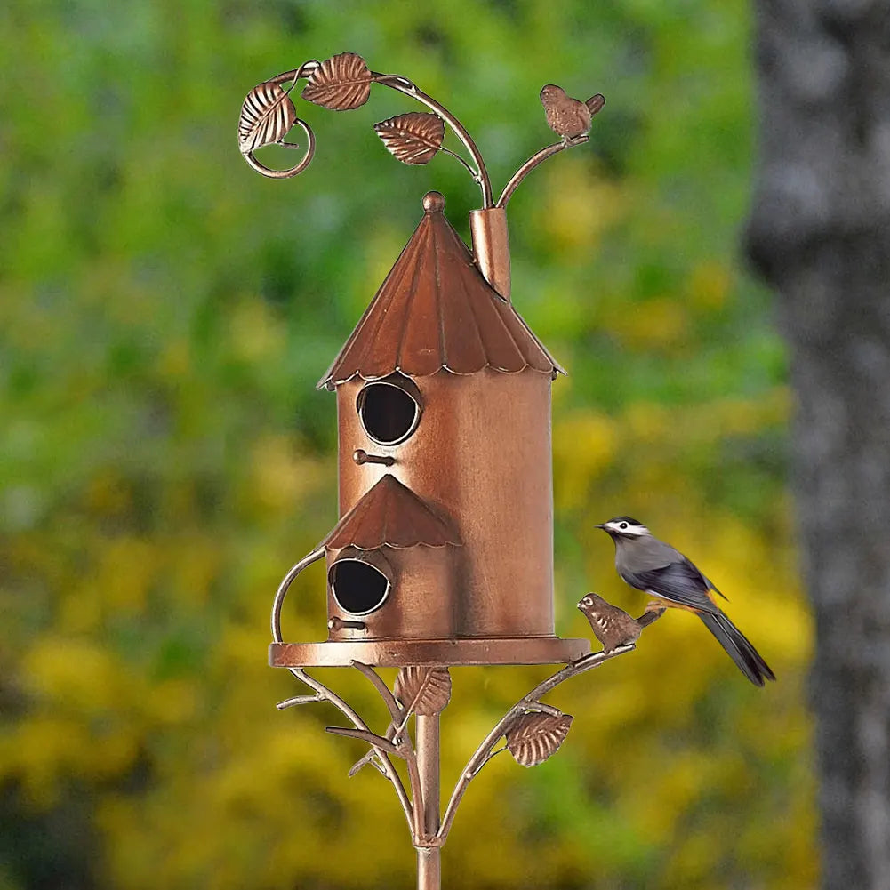 Metal Birdhouse on a Pole with Weather-Resistant Design for the Garden, Patio, and Balcony, Bird Protection and Garden Decoration | Sansoti