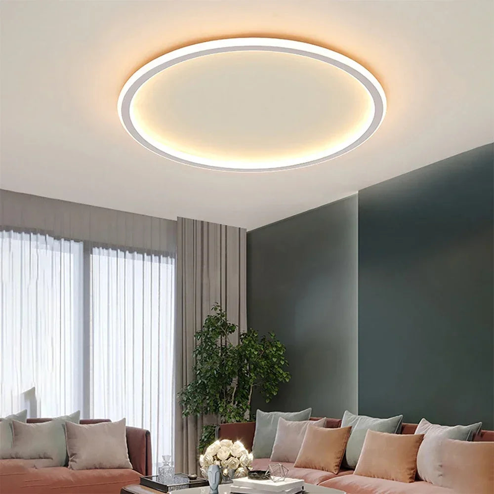 Round LED Ceiling Light Scandinavian Design 20-60cm Dimmable with Remote Control Modern Glass Fixture Living Room | Sansoti