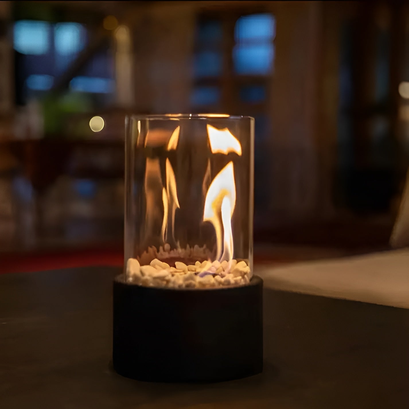 Tafelkachel op Bio-ethanol – Rookvrije Haard met Glazen Cilinder in Zwart, Wit of Zilver – Modern Design voor Binnen en Buiten | Sansoti