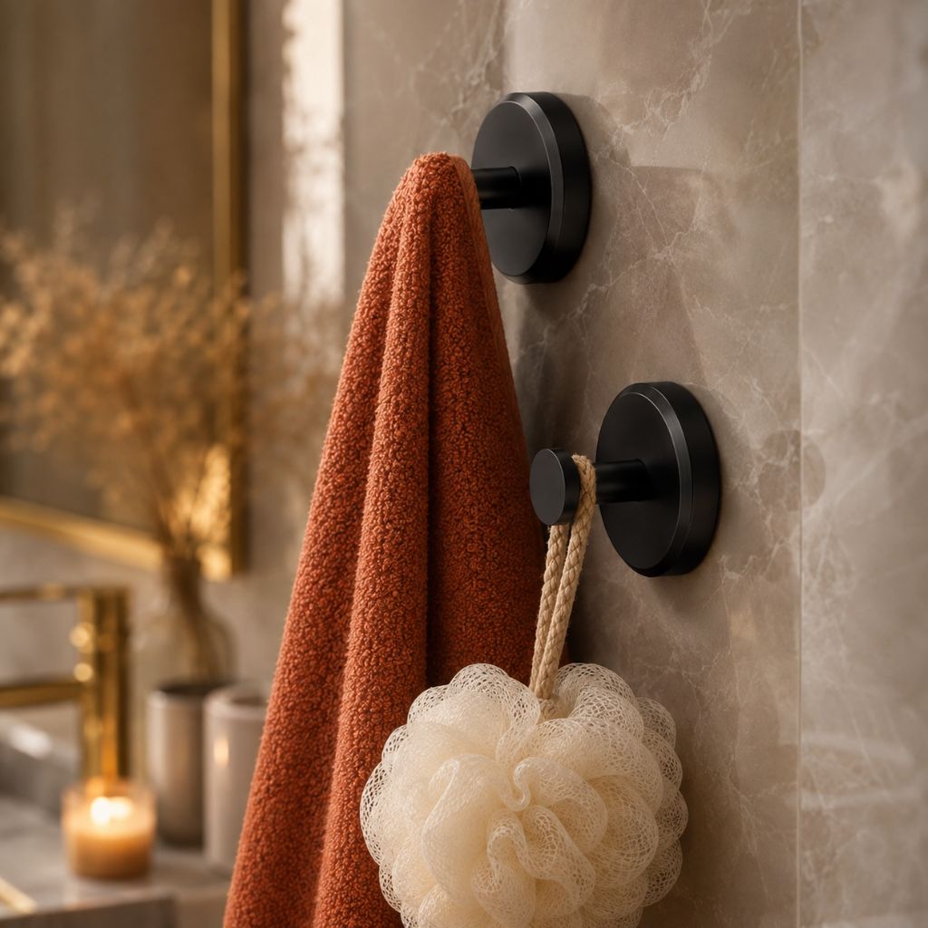 Set de crochets muraux à ventouse 4 pièces sans perçage noir mat doré argenté salle de bains cuisine porte-serviettes organiseur | Sansoti