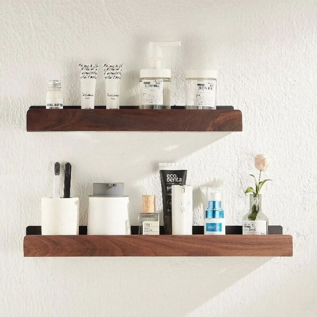Badkamer wandplank van massief hout – Zonder boren, natuurlijk design | Sansoti