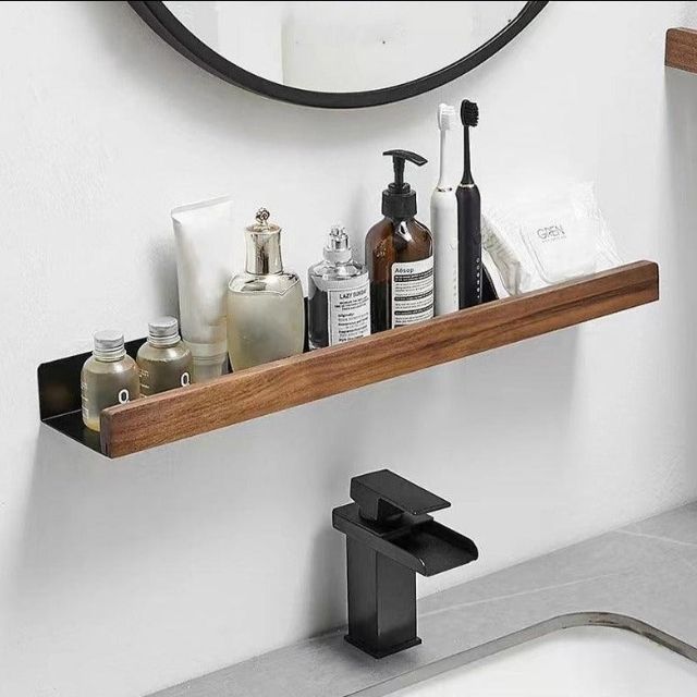 Badkamer wandplank van massief hout – Zonder boren, natuurlijk design | Sansoti