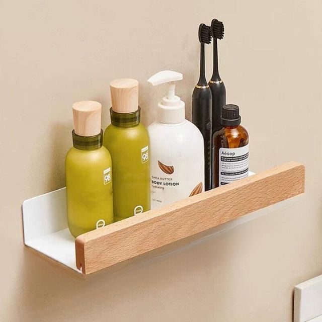 Badkamer wandplank van massief hout – Zonder boren, natuurlijk design | Sansoti