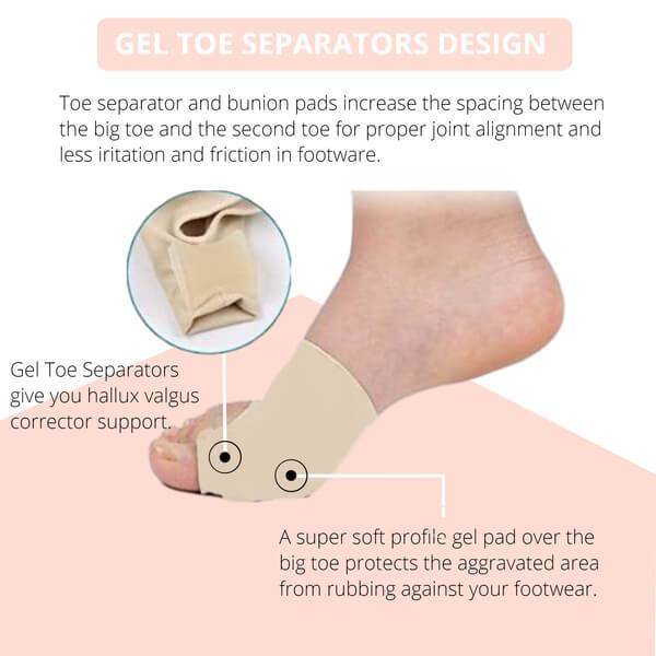 Manchon séparateur d’orteils pour hallux valgus – Correcteur d’orteils en silicone – Doublure en gel doux – Prévention des cors et des points de pression | Sansoti