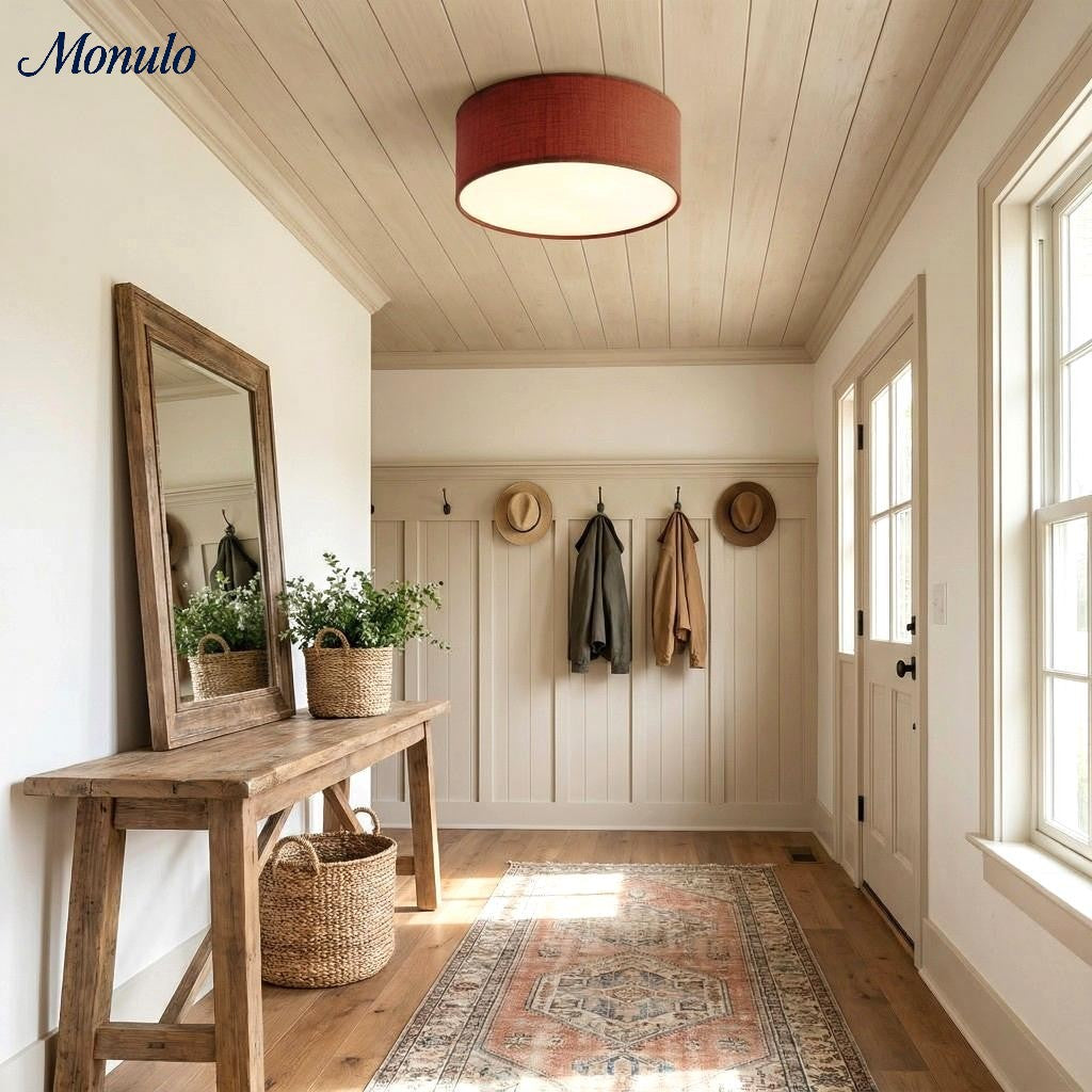 Plafondlamp met Linnen Kap – Drumvorm Ø30/45cm – Modern Scandinavisch Design – Elegante Verlichting Woonkamer Slaapkamer Eetkamer | Sansoti