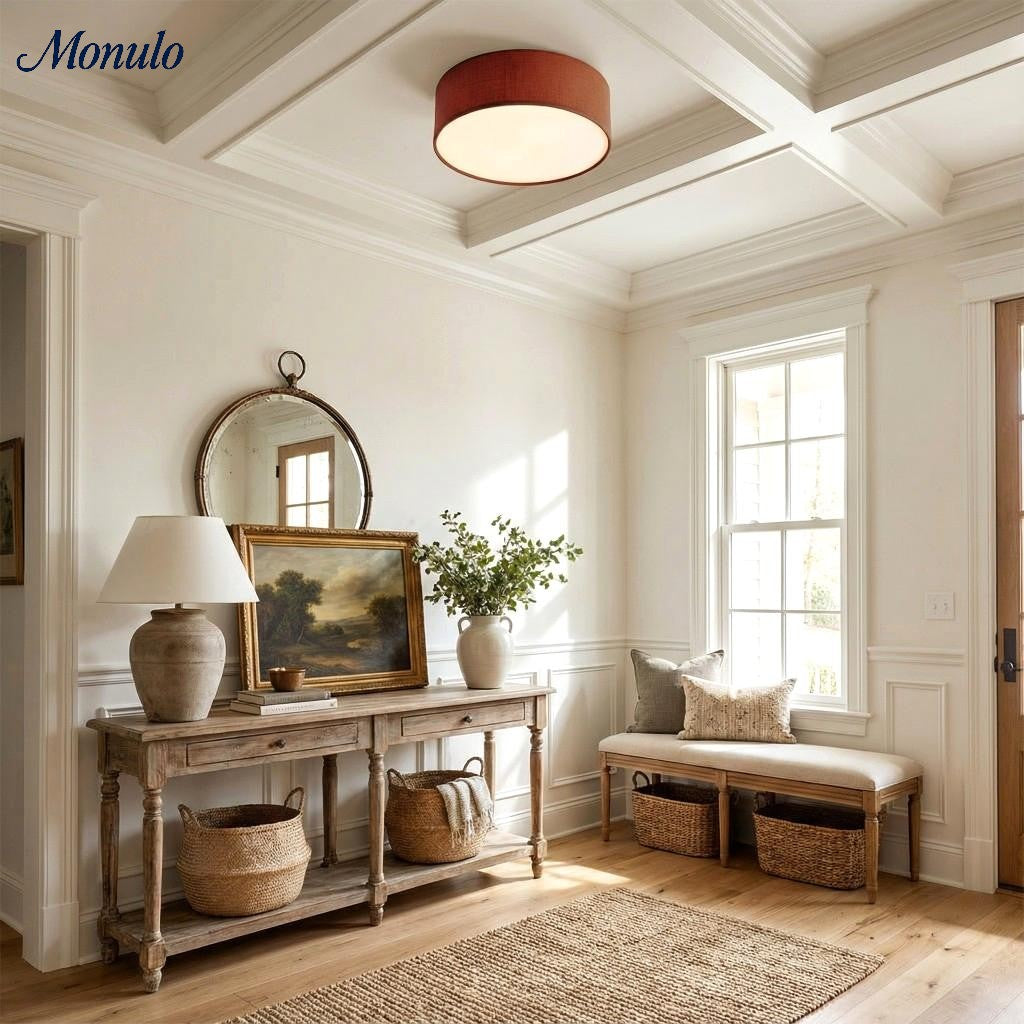 Plafondlamp met Linnen Kap – Drumvorm Ø30/45cm – Modern Scandinavisch Design – Elegante Verlichting Woonkamer Slaapkamer Eetkamer | Sansoti