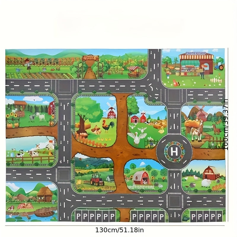 Speelkleed Boerderij Verkeer 100 x 130 cm Antislip Kinderkamer Speelmat Wegenkleed Educatief Rollenspel | Sansoti