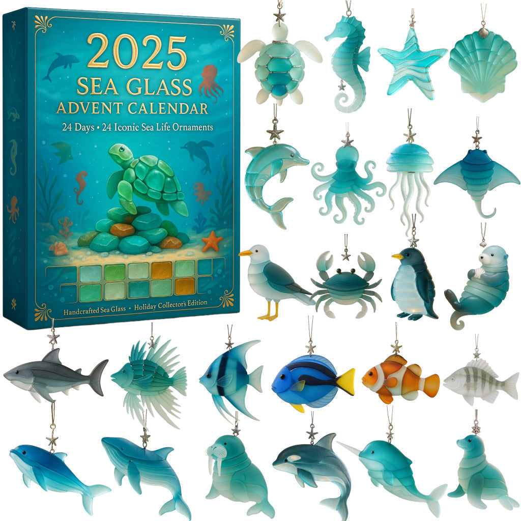 Oceaan Adventskalender 24 Zee-Ornamenten Matglas Kerst Schildpad Dolfijn Zeester Krab Ophangbaar Decoratie | Sansoti