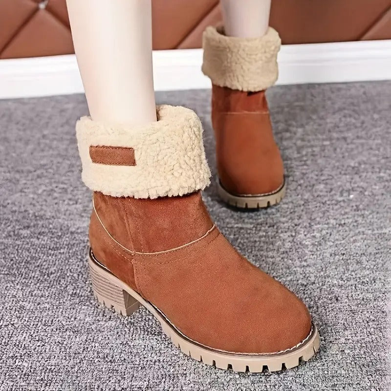 Winterlaarzen Dames met Lage Blokhak Comfortabel Antislip Warme Voering Stretch Zwart Groen Rood Elegante Laarzen | Sansoti