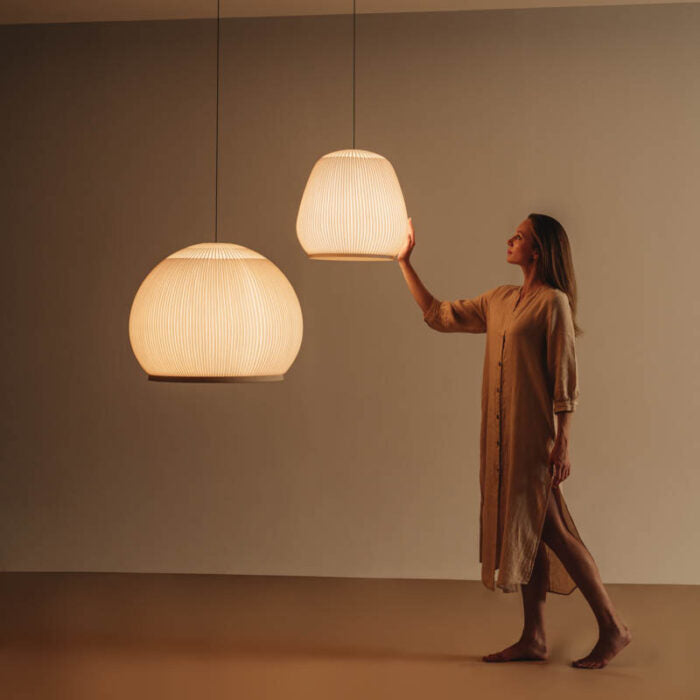 Japandi Hanglamp 3D Lycra 45 cm Beige Eettafel Woonkamer Dimbare LED Hanglamp Scandinavische Verlichting Interieur | Sansoti