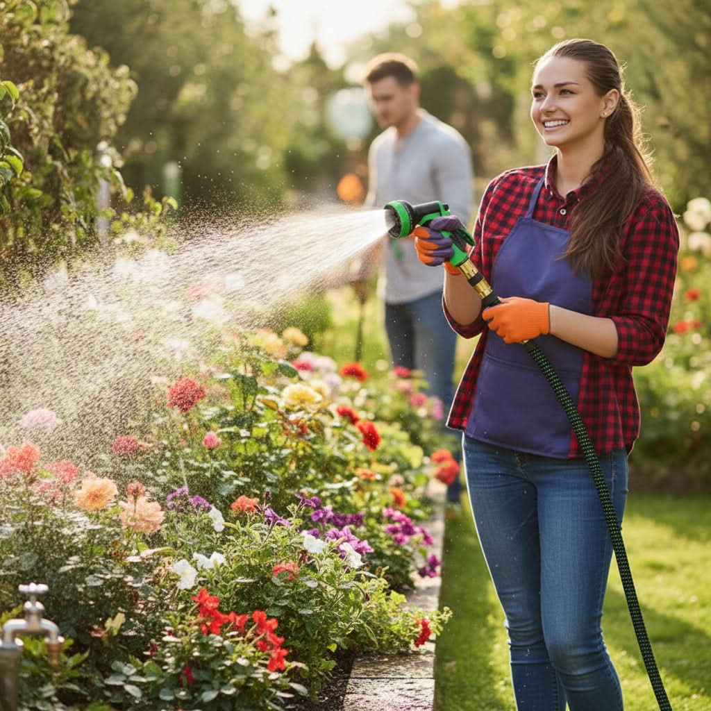 Flexibler Gartenschlauch mit Sprühbewässerungssystem, 7.5-38m Wasserschlauch zum Bewässern von Auto, Terrasse, Pflanzen und Garten | Sansoti