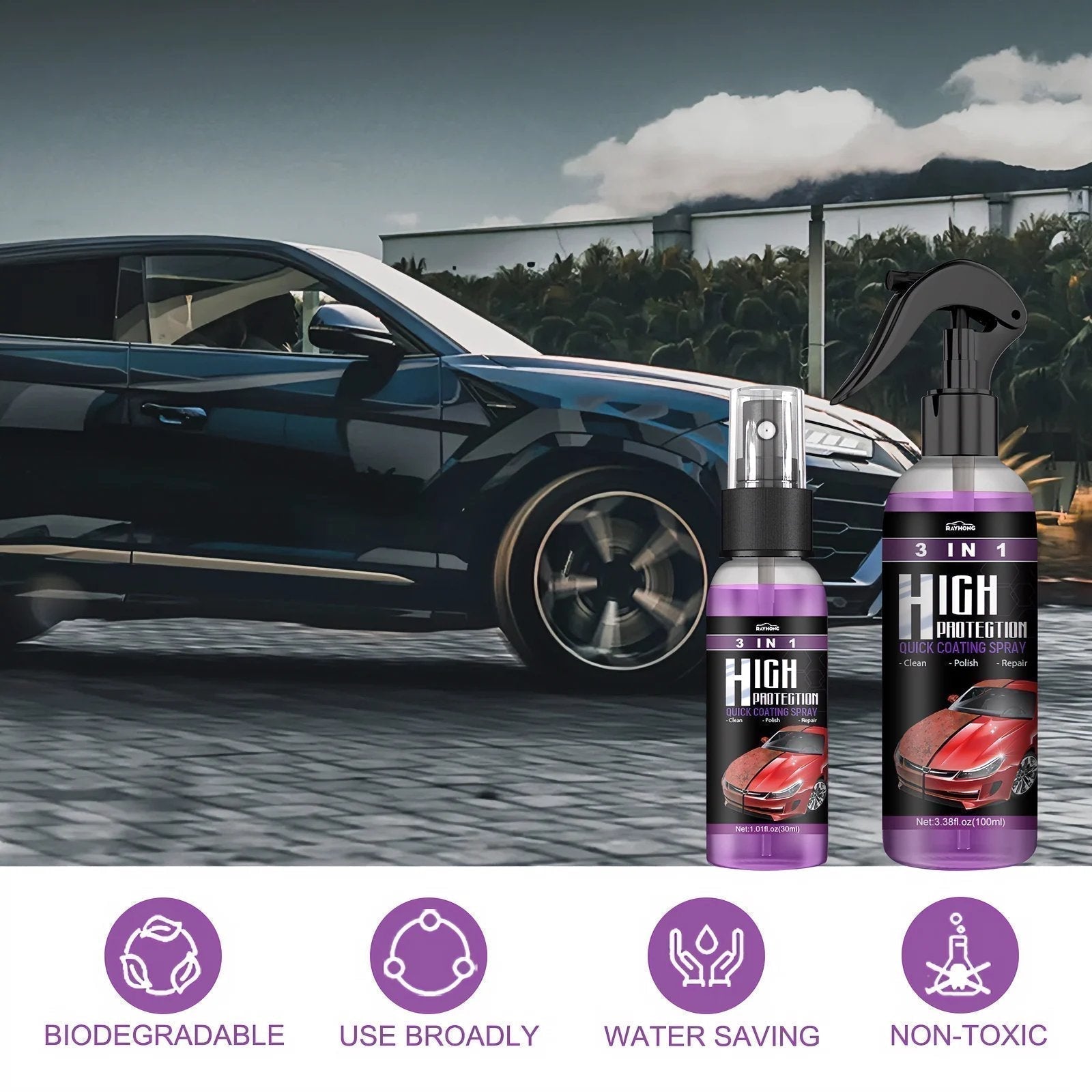 Keramische Coating Spray 3-in-1 Autolak Bescherming Watervrij Reinigen Glans Herstellen Auto Onderhoud | Sansoti