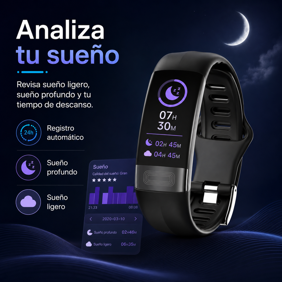 Bracelet de santé avec électrocardiogramme, cardiofréquencemètre, tensiomètre, SpO2, suivi du sommeil, étanche IP67, montre connectée de fitness | Sansoti