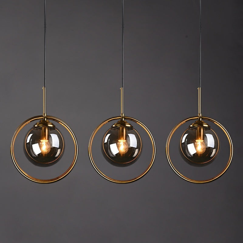 Suspension en verre avec anneau métallique E27 à intensité variable, plafonnier pour salon, salle à manger et chambre, moderne | Sansoti