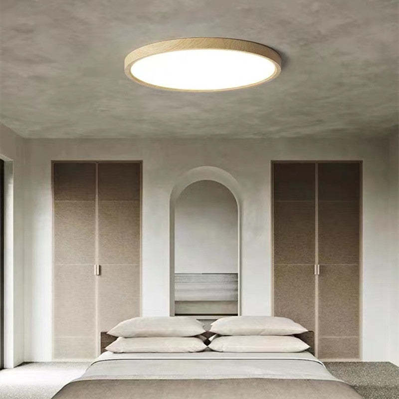 Round Wooden Ceiling Light LED Dimmable Modern Scandinavian Design for Living Room Bedroom Study | Sansoti