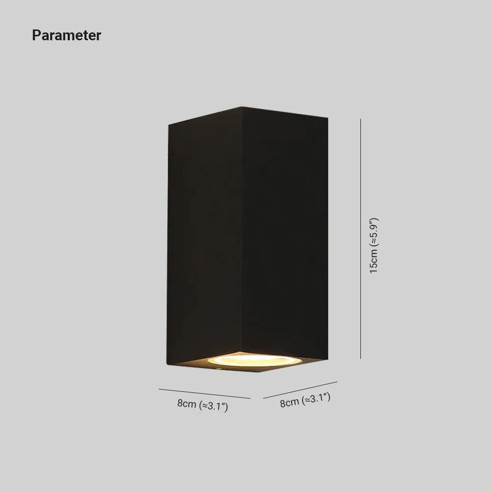 Square Outdoor Wall Light in Black Metal with Glass, LED 5W-10W, for Garden, Entrance, and Patio, Minimalist Modern Design | Sansoti