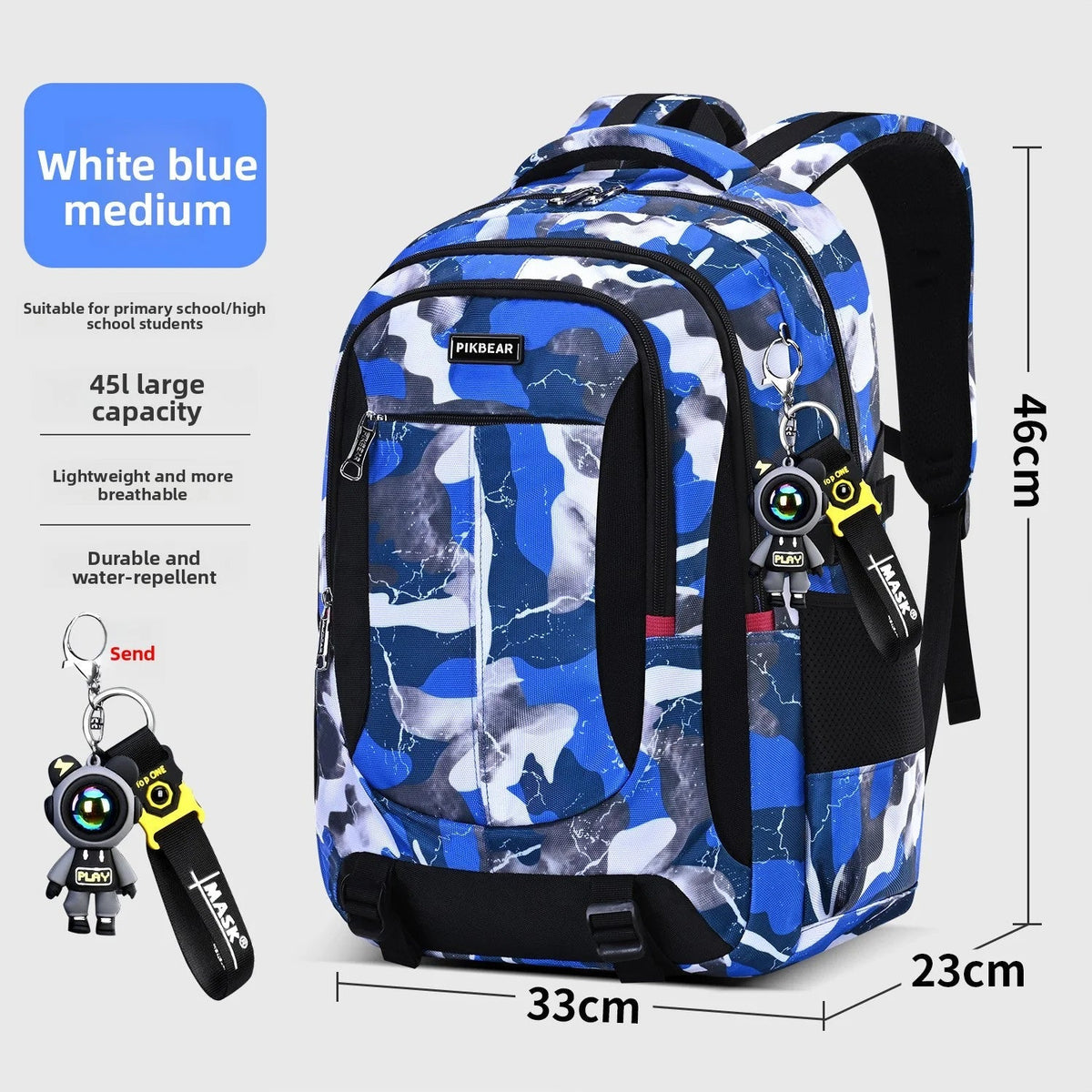 Schulrucksack M/L mit Laptopfach Schwarz Blau Camouflage Ergonomisch Komfortabel für den täglichen Gebrauch und die Schule | Sansoti