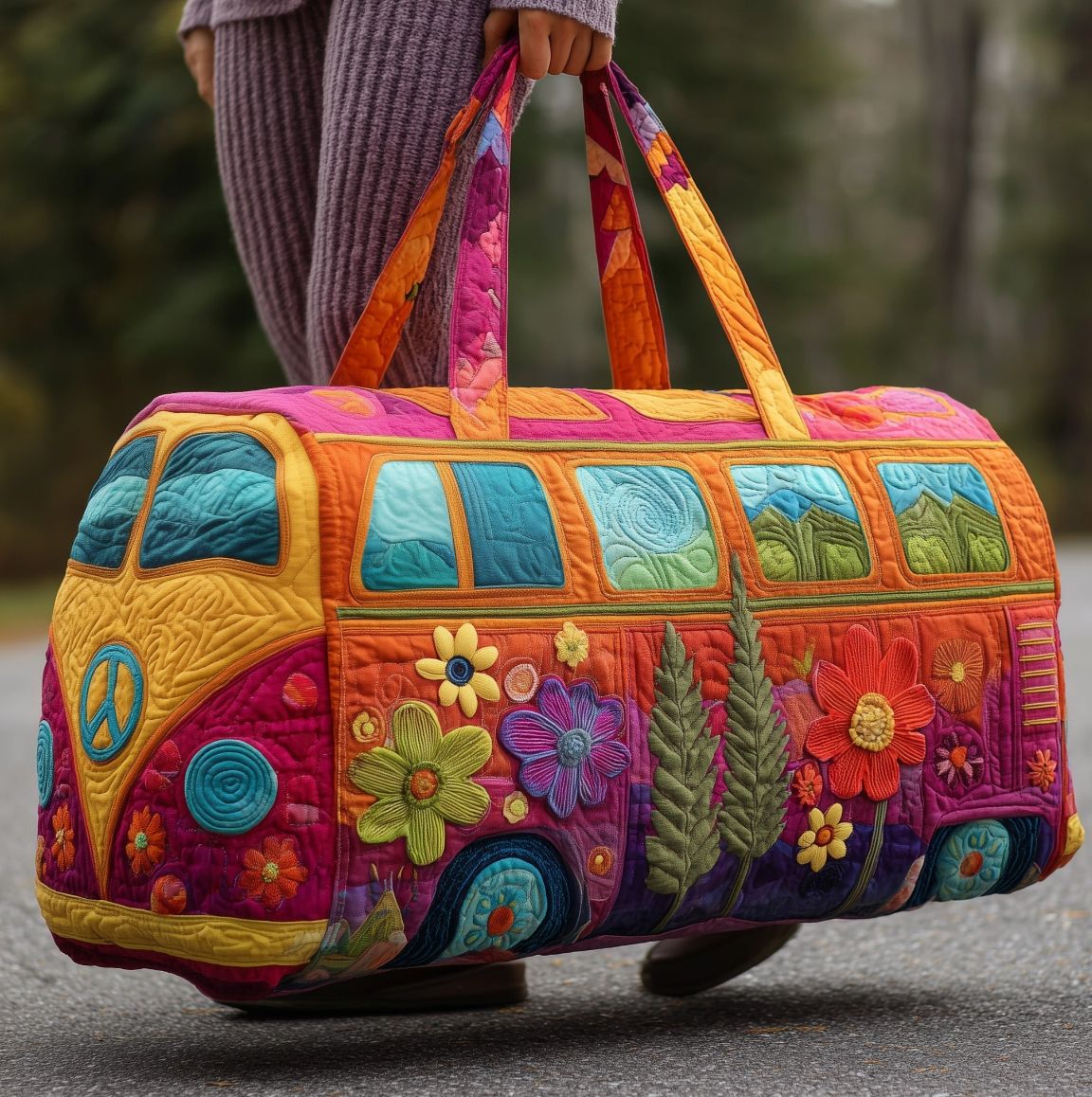 Quilted Travel Bag with Floral Pattern 45.5x22.5x22.5 cm Carry-On Weekend Bag Foam Protection Duffel Bag | Sansoti