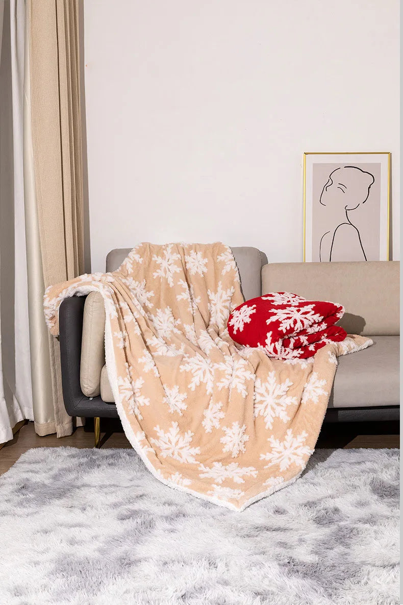 Woolen Throw with Snowflakes 130x160cm Soft Winter Blanket for Sofa and Bed Festive Holiday Decoration | Sansoti