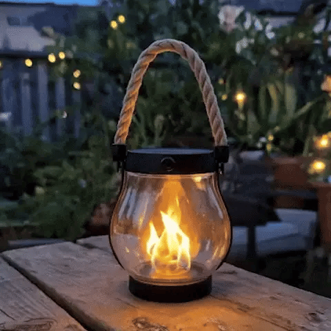 Zonne-energie Lantaarn Vlam Effect 22 LED 25,5cm Buiten Tuin Terras Hangend Zonne-energie Sfeerverlichting Henneptouw Waterdicht | Sansoti