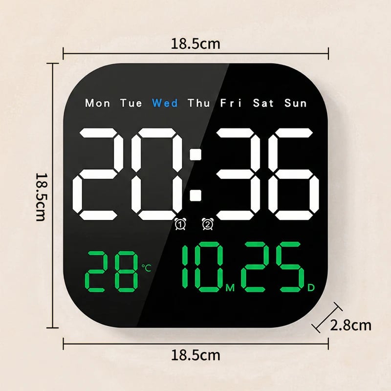 Digital Wall Clock with Remote Control Temperature Display Date Dimmable Modern Design for Office Bedroom | Sansoti